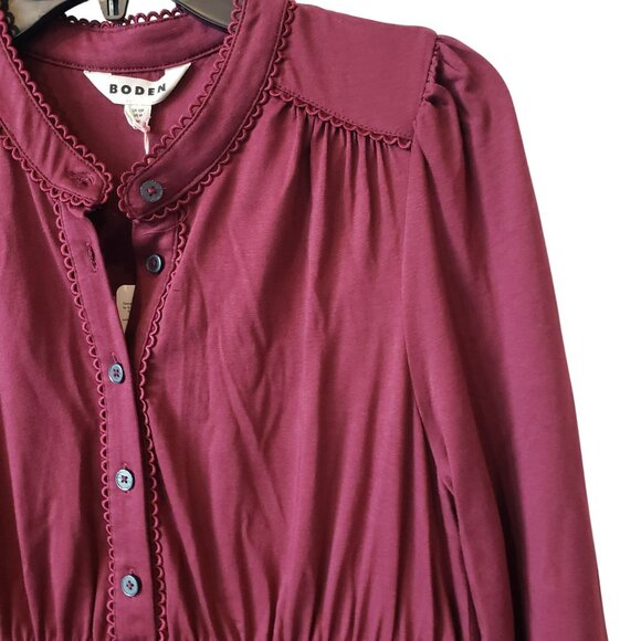 NEW Boden Shirred Waist Tiered Midi Dress Deep Wisteria Burgundy Red 8P 12P - Picture 6 of 10